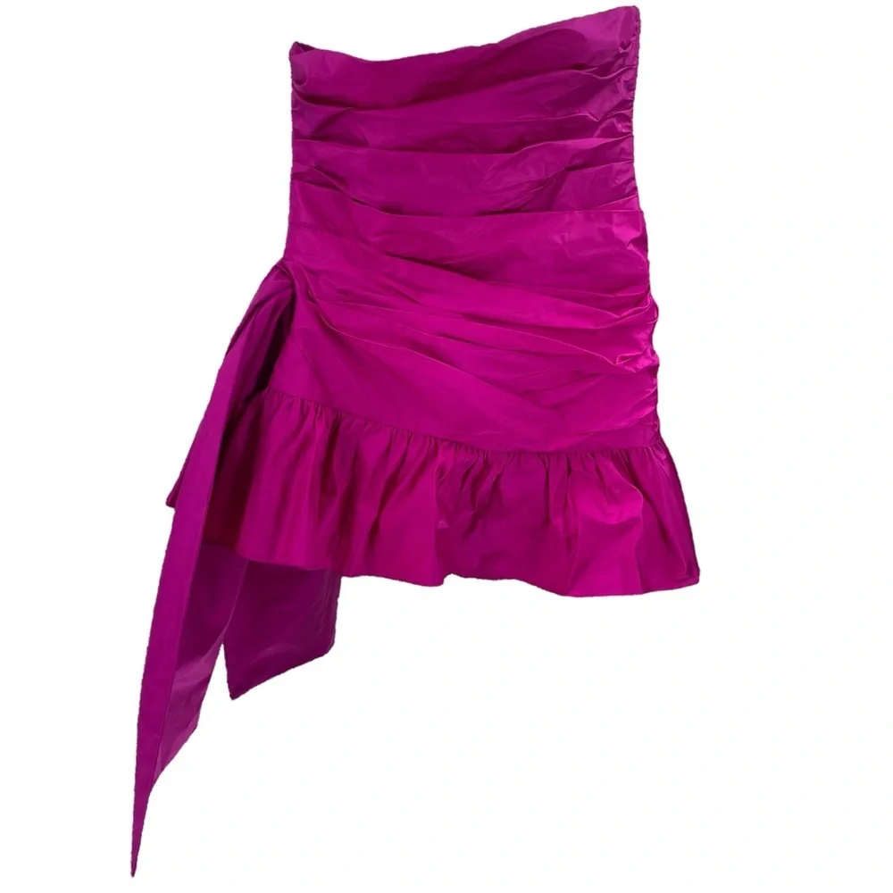 LoveShackFancy NEW Noble Bow Silk Formal Flirty Fuschia Mini Dress Size 12 - Picture 5 of 14